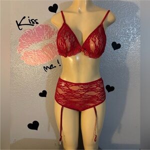 🔥3 for $20🔥New 2pc Burgundy Lacey Lingerie Set